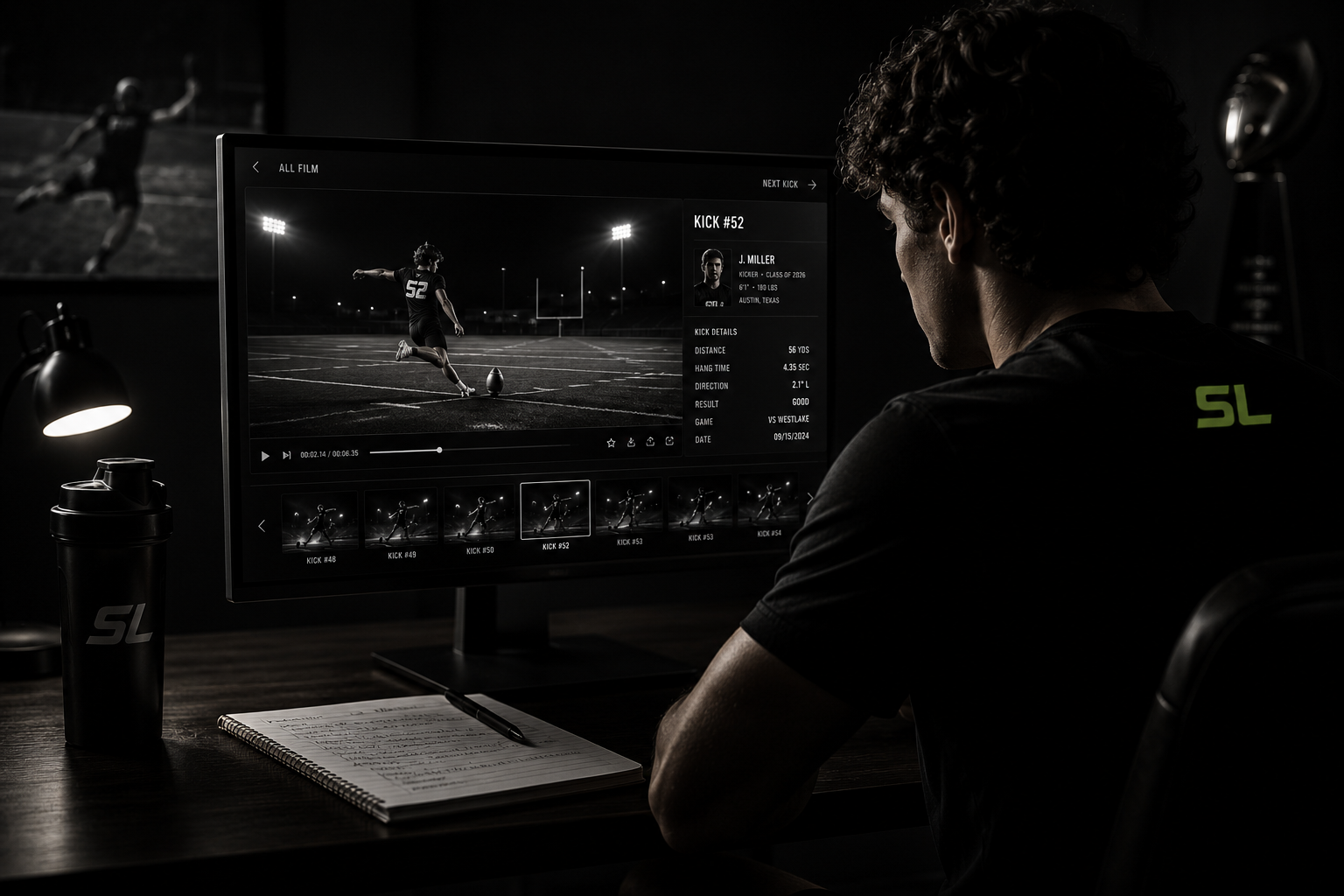 Athlete reviewing his film