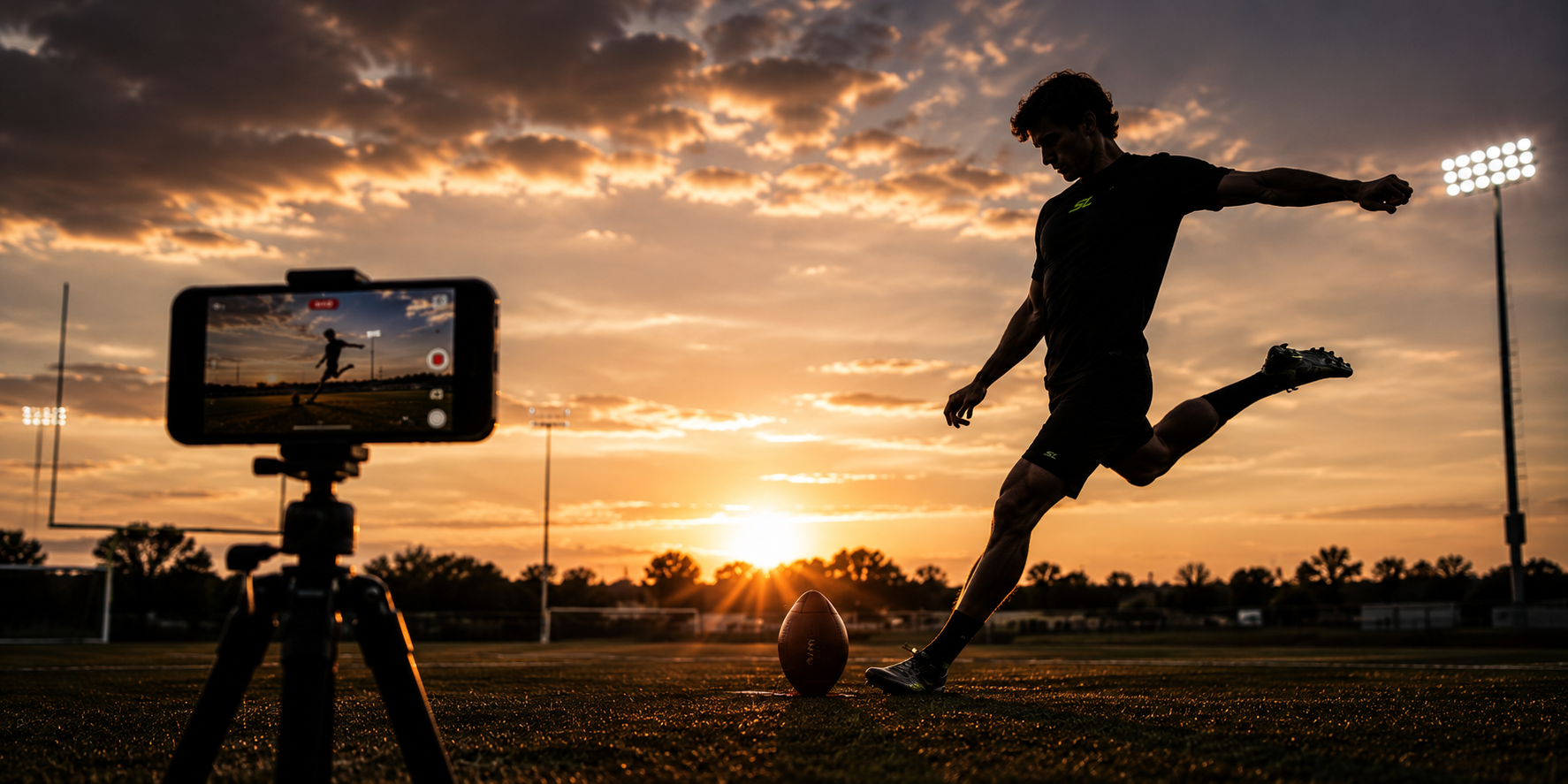 Close-up of kicker striking a ball