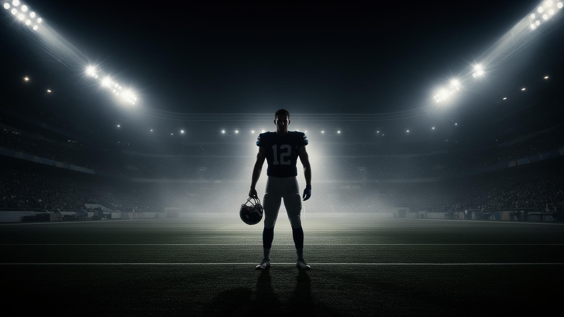 Lone specialist on a stadium field at night